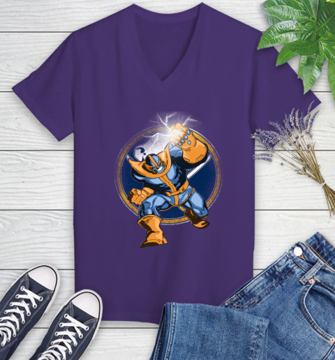 Buffalo Sabres NHL Hockey Thanos Avengers Infinity War Marvel Women's V-Neck T-Shirt 3