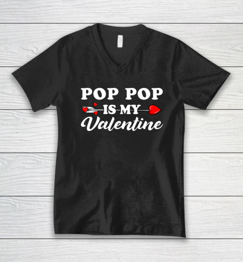 Funny Pop Pop Is My Valentine Matching Family Heart Couples V-Neck T-Shirt 1