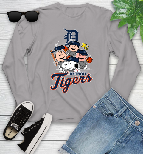 MLB Detroit Tigers Snoopy Charlie Brown Woodstock The Peanuts Movie Baseball T Shirt Youth Long Sleeve 5