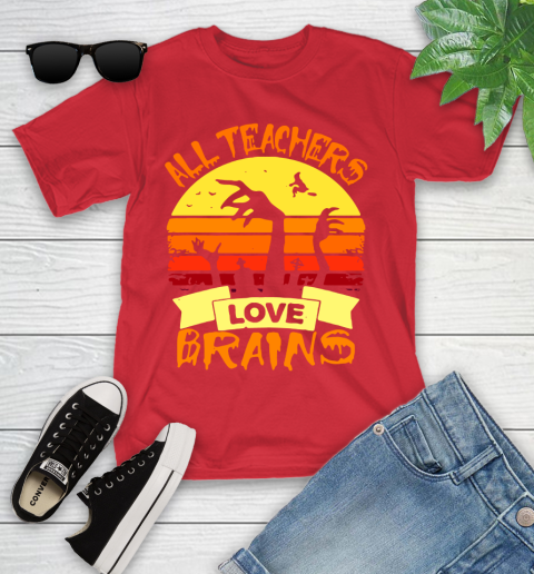 Halloween All Teachers Love Brains Sunset Youth T-Shirt 13