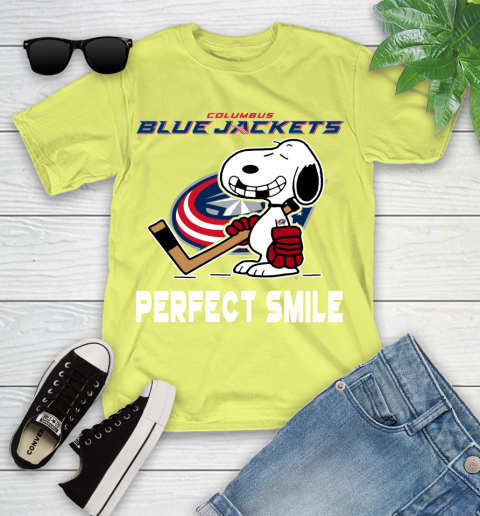 NHL Columbus Blue Jackets Snoopy Perfect Smile The Peanuts Movie Hockey T Shirt Youth T-Shirt 10