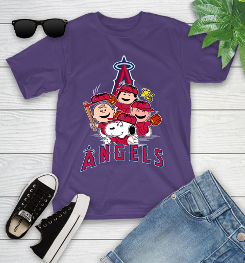 MLB Los Angeles Angels Snoopy Charlie Brown Woodstock The Peanuts Movie Baseball T Shirt_000 Youth T-Shirt 3
