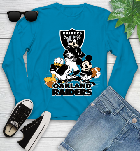 NFL Oakland Raiders Mickey Mouse Donald Duck Goofy Football Shirt Youth Long Sleeve 8