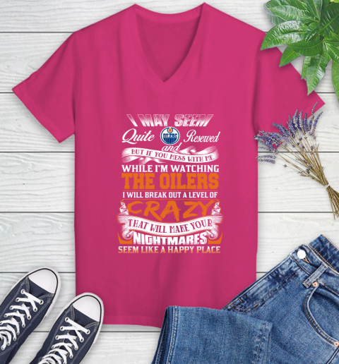 Edmonton Oilers NHL Hockey Don't Mess With Me While I'm Watching My Team Women's V-Neck T-Shirt 9