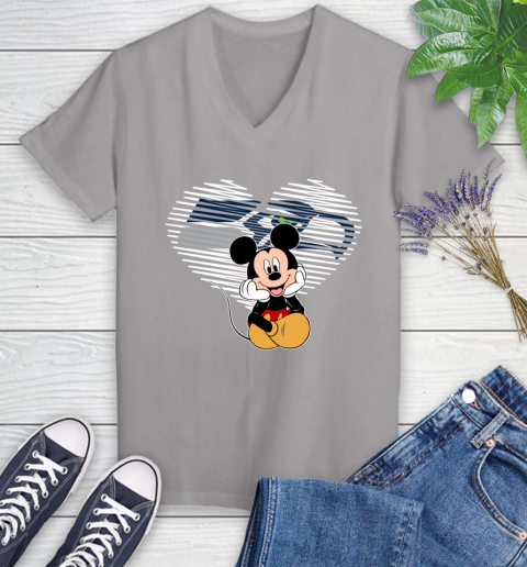 NFL Seattle Seahawks The Heart Mickey Mouse Disney Football T Shirt_000 Women's V-Neck T-Shirt 4