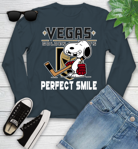NHL Vegas Golden Knights Snoopy Perfect Smile The Peanuts Movie Hockey T Shirt Youth Long Sleeve 9
