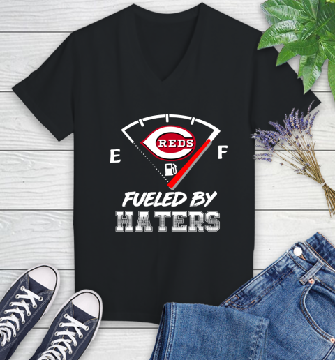 Cincinnati Reds MLB Baseball Fueled By Haters Sports Women's V-Neck T-Shirt