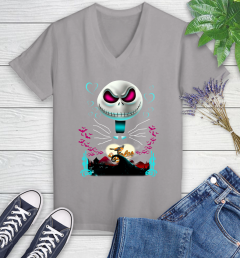 MLB Baltimore Orioles Jack Skellington Sally The Nightmare Before Christmas Baseball Women's V-Neck T-Shirt 4