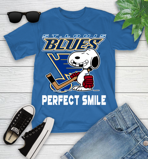 NHL St.Louis Blues Snoopy Perfect Smile The Peanuts Movie Hockey T Shirt Youth T-Shirt 12
