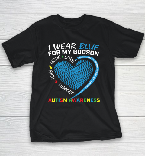 I Wear Blue For My Godson Autism Awareness Puzzle Heart Youth T-Shirt