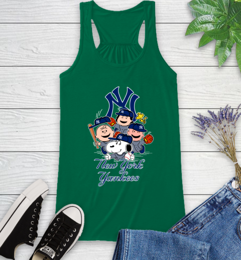 MLB New York Yankees Snoopy Charlie Brown Woodstock The Peanuts Movie Baseball T Shirt_000 Racerback Tank 6