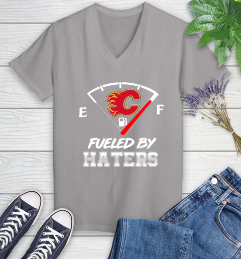 Calgary Flames NHL Hockey Fueled By Haters Sports Women's V-Neck T-Shirt 4