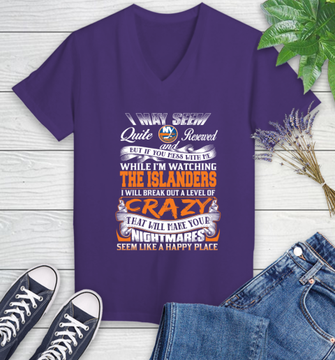 New York Islanders NHL Hockey Don't Mess With Me While I'm Watching My Team Women's V-Neck T-Shirt 3