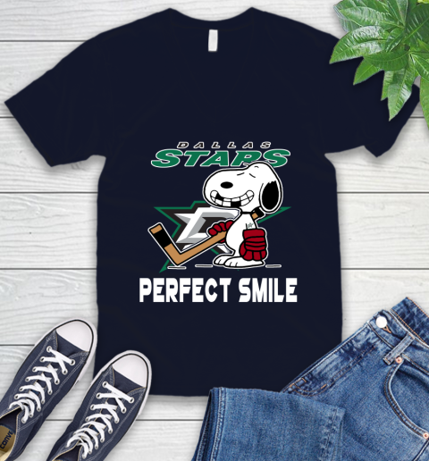 NHL Dallas Stars Snoopy Perfect Smile The Peanuts Movie Hockey T Shirt V-Neck T-Shirt 2
