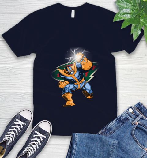 Minnesota Wild NHL Hockey Thanos Avengers Infinity War Marvel V-Neck T-Shirt 2