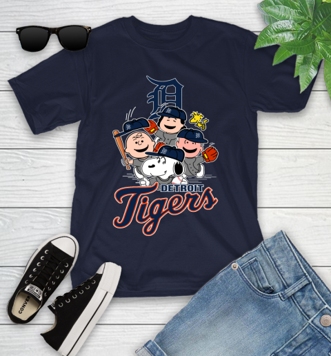 MLB Detroit Tigers Snoopy Charlie Brown Woodstock The Peanuts Movie Baseball T Shirt Youth T-Shirt 2