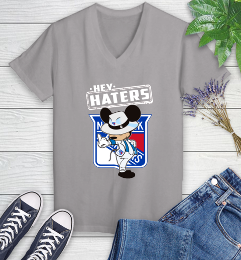 NHL Hey Haters Mickey Hockey Sports New York Rangers Women's V-Neck T-Shirt 4
