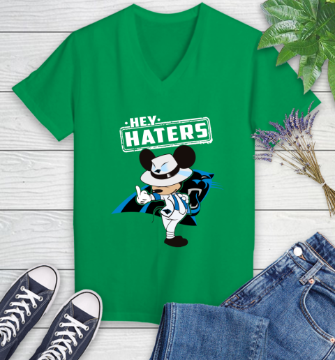 NFL Hey Haters Mickey Football Sports Carolina Panthers Women's V-Neck T-Shirt 5