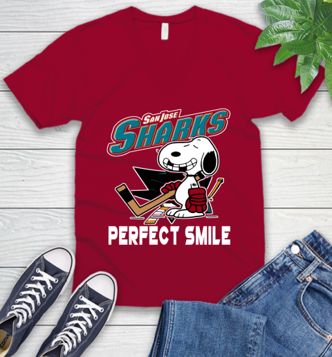 NHL San Jose Sharks Snoopy Perfect Smile The Peanuts Movie Hockey T Shirt V-Neck T-Shirt 7