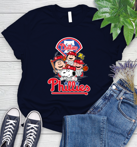MLB Philadelphia Phillies Snoopy Charlie Brown Woodstock The Peanuts Movie Baseball T Shirt_000 Women's T-Shirt 2