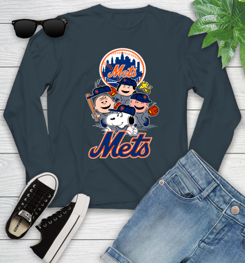 MLB New York Mets Snoopy Charlie Brown Woodstock The Peanuts Movie Baseball T Shirt Youth Long Sleeve 9