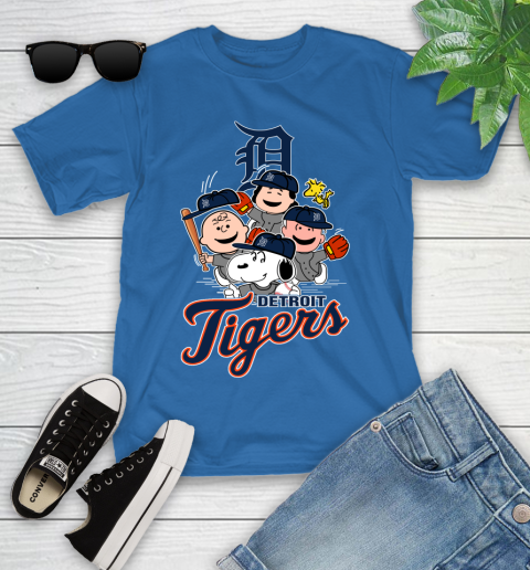 MLB Detroit Tigers Snoopy Charlie Brown Woodstock The Peanuts Movie Baseball T Shirt Youth T-Shirt 12