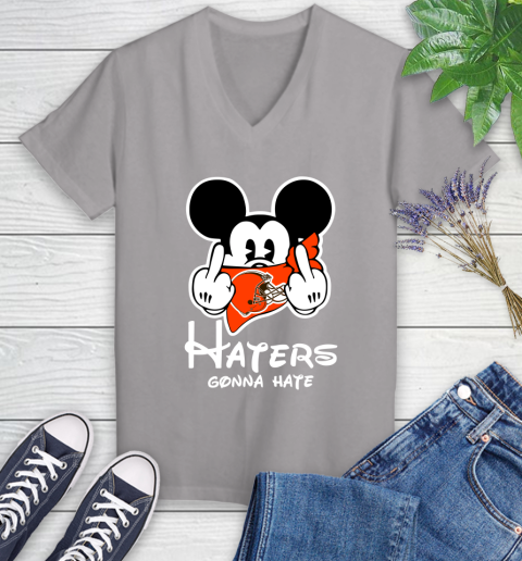 NFL Cleveland Browns Haters Gonna Hate Mickey Mouse Disney Football T Shirt Women's V-Neck T-Shirt 4