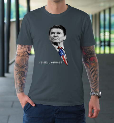 I Smell Hippies Ronald Reagan Conservative T-Shirt 4