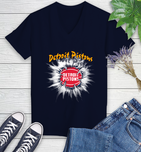 Detroit Pistons NBA Basketball Rip Sports Women's V-Neck T-Shirt 2