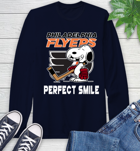 NHL Philadelphia Flyers Snoopy Perfect Smile The Peanuts Movie Hockey T Shirt Long Sleeve T-Shirt 3