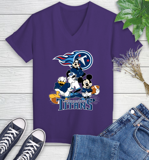 NFL Tennessee Titans Mickey Mouse Donald Duck Goofy Football Shirt Women's V-Neck T-Shirt 3