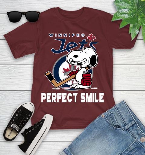 NHL Winnipeg Jets Snoopy Perfect Smile The Peanuts Movie Hockey T Shirt Youth T-Shirt 14
