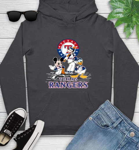 MLB Texas Rangers Mickey Mouse Donald Duck Goofy Baseball T Shirt Youth Hoodie 8