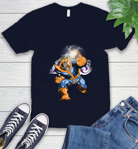 Los Angeles Lakers NBA Basketball Thanos Avengers Infinity War Marvel V-Neck T-Shirt 2
