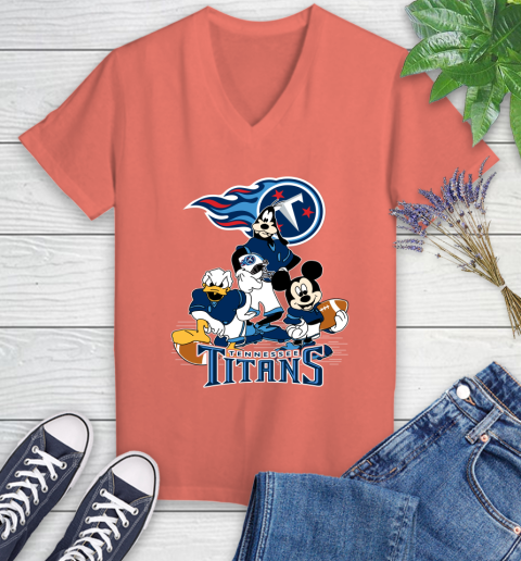 NFL Tennessee Titans Mickey Mouse Donald Duck Goofy Football Shirt Women's V-Neck T-Shirt 6