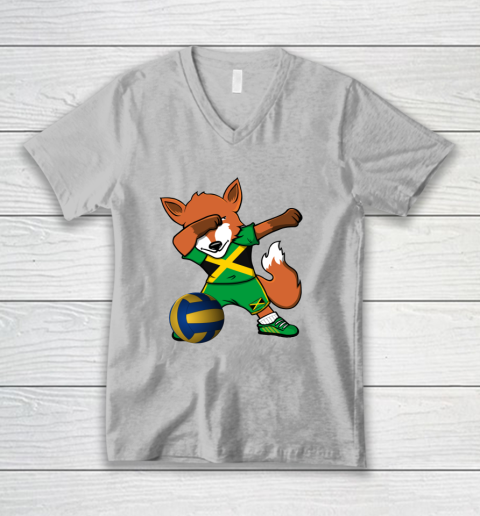 Dabbing Fox Jamaica Volleyball Fans Jersey Jamaican V-Neck T-Shirt 4