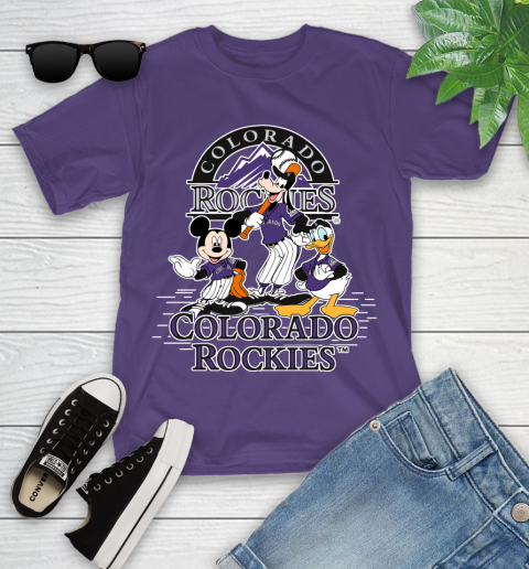 MLB Colorado Rockies Mickey Mouse Donald Duck Goofy Baseball T Shirt Youth T-Shirt 3
