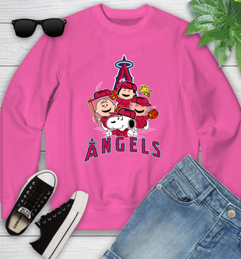 MLB Los Angeles Angels Snoopy Charlie Brown Woodstock The Peanuts Movie Baseball T Shirt_000 Youth Sweatshirt 6