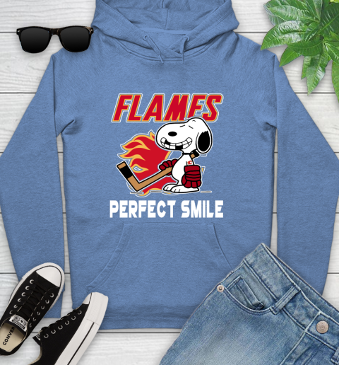 NHL Calgary Flames Snoopy Perfect Smile The Peanuts Movie Hockey T Shirt Youth Hoodie 13
