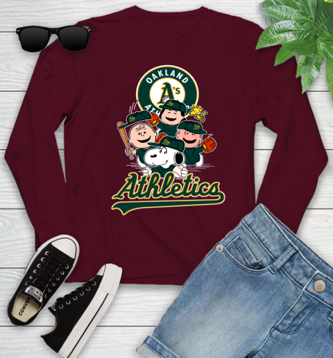 MLB Oakland Athletics Snoopy Charlie Brown Woodstock The Peanuts Movie Baseball T Shirt_000 Youth Long Sleeve 6
