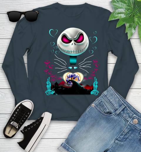 MLB New York Mets Jack Skellington Sally The Nightmare Before Christmas Baseball Youth Long Sleeve 9