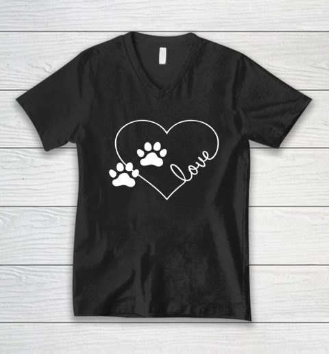 Cute Love Hearts Valentine Day Paw Print Dog Owner Dog Lover V-Neck T-Shirt