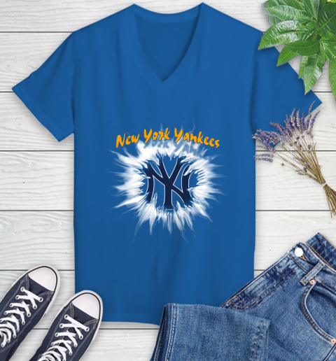 New York Yankees MLB Baseball Adoring Fan Rip Sports Women's V-Neck T-Shirt 10