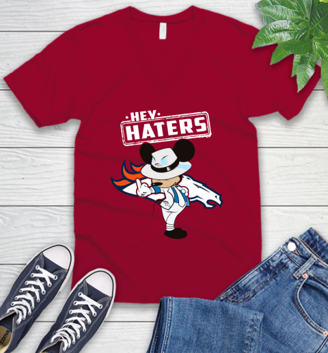 NFL Hey Haters Mickey Football Sports Denver Broncos V-Neck T-Shirt 7