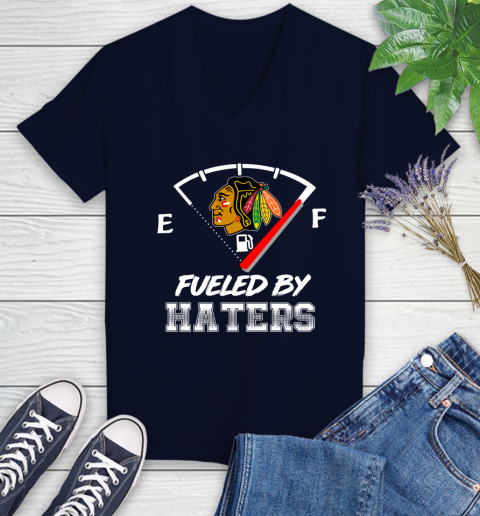 Chicago Blackhawks NHL Hockey Fueled By Haters Sports Women's V-Neck T-Shirt 2