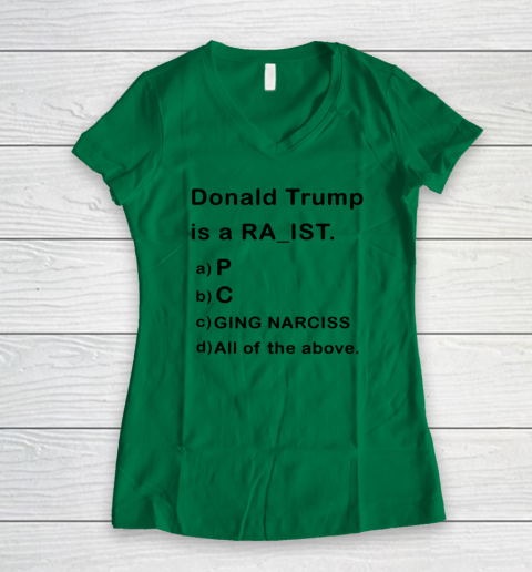 Donald Trump is a Rapist Racist Raging Narcissist Women's V-Neck T-Shirt 3