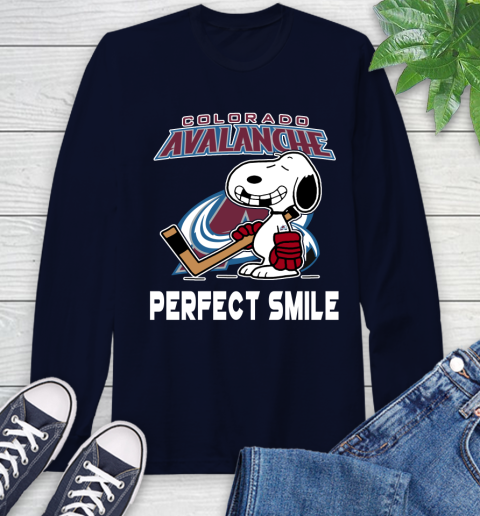 NHL Colorado Avalanche Snoopy Perfect Smile The Peanuts Movie Hockey T Shirt Long Sleeve T-Shirt 3