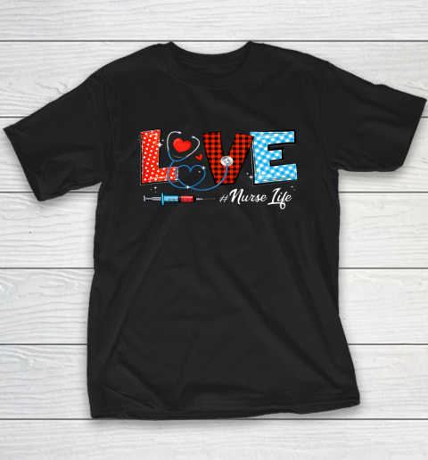 Love Nurselife Valentine Nurse Leopard Print Plaid Heart Youth T-Shirt