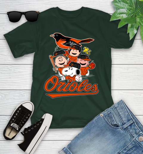 MLB Baltimore Orioles Snoopy Charlie Brown Woodstock The Peanuts Movie Baseball T Shirt_000 Youth T-Shirt 5