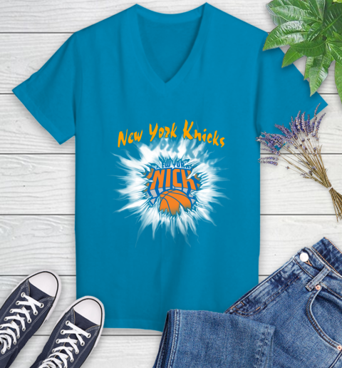 New York Knicks NBA Basketball Rip Sports Women's V-Neck T-Shirt 7